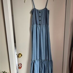 Love Tree Light Blue Smocked Maxi Dress